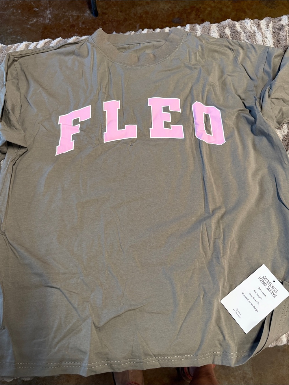 Fleo Olive Tee with Pink FLEO Chest Print